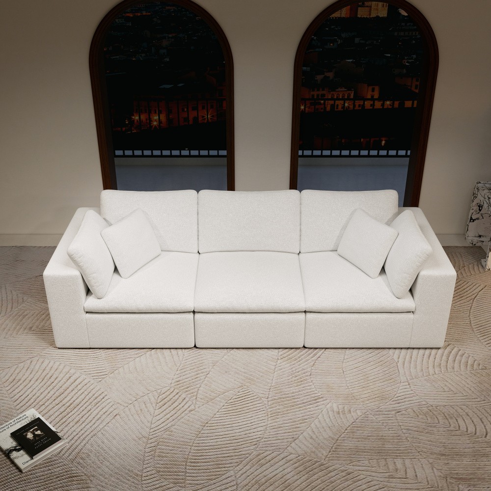 108.3" Modular Sectional Sofa w/ Plush Corduroy, White, No Assembly