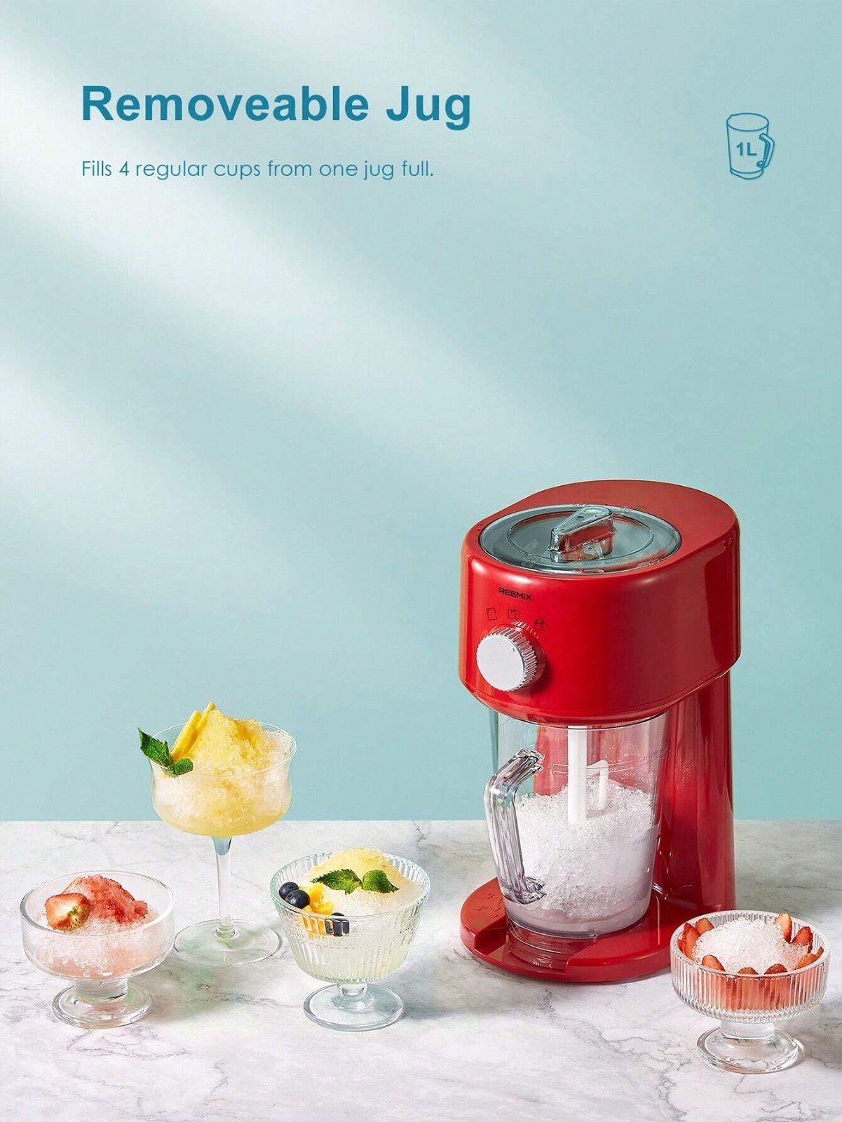 Electric Shaved Ice Machine Snow Cone Maker Adjustable Ice Crusher Portable Red