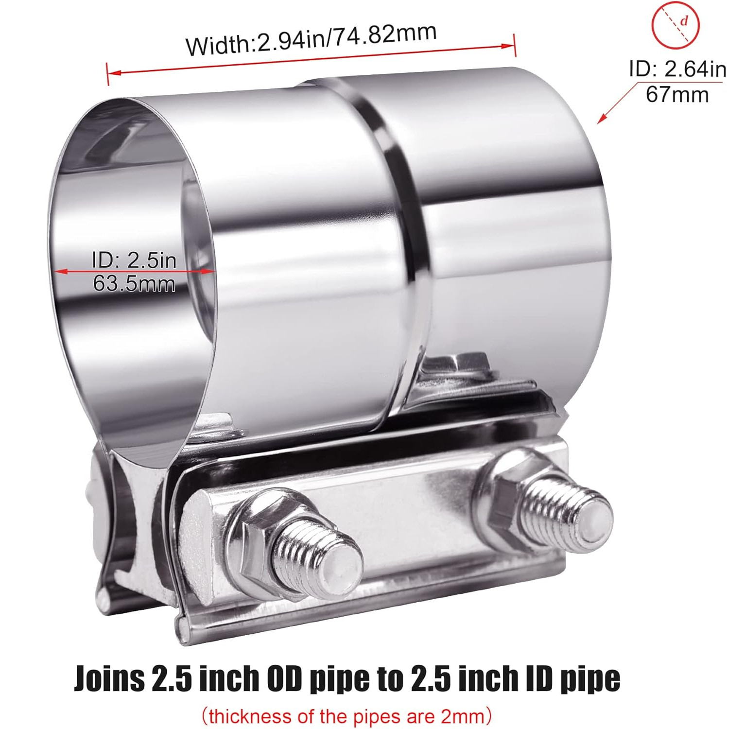 2.5",2 1/2'' Lap Joint Exhaust Band Clamp Stainless Steel For Muffler Pipe