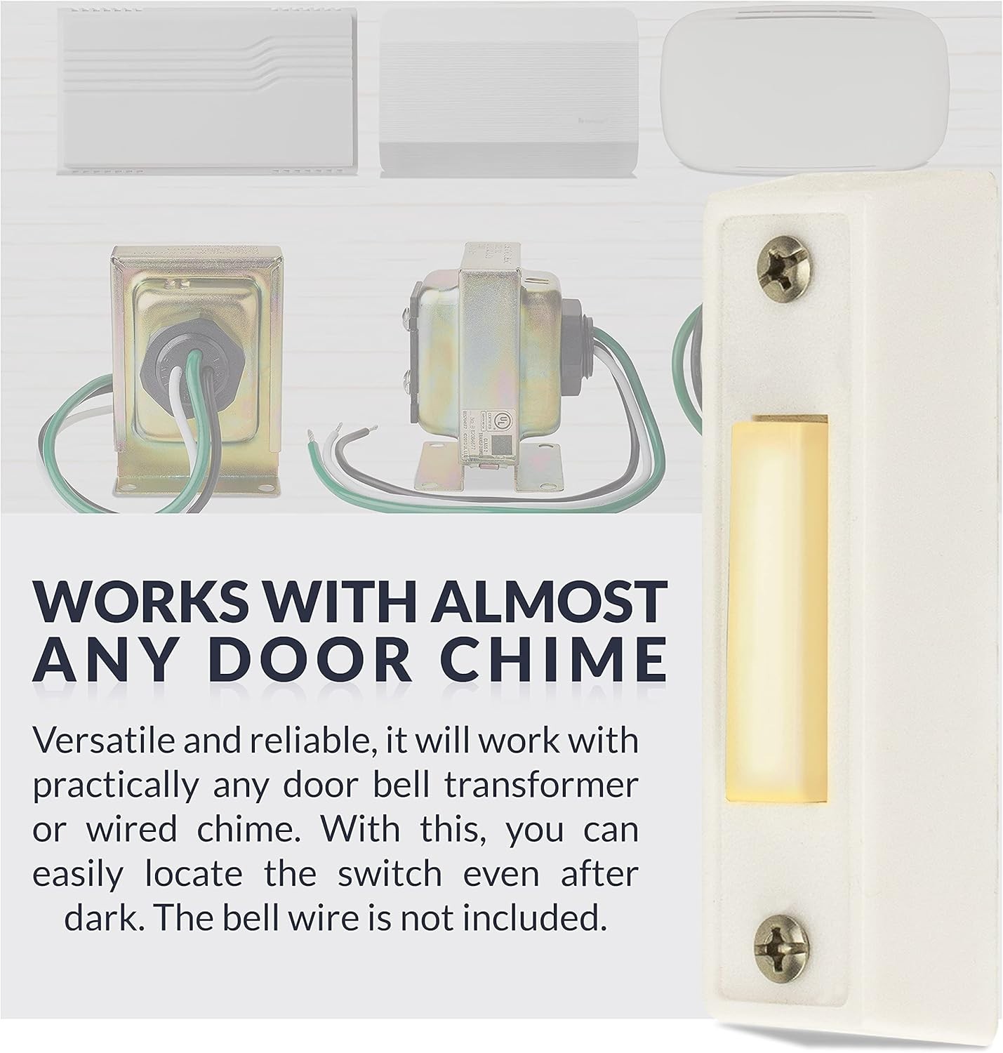 Durable Rectangular Lighted Doorbell Button - Easy Wall Mount Solution in White