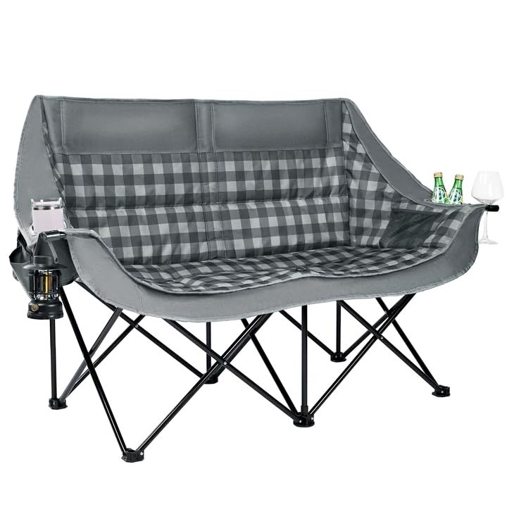 Double Camping Chair 2 Person Loveseat Oversized Padded Camping Couch Heavy D...