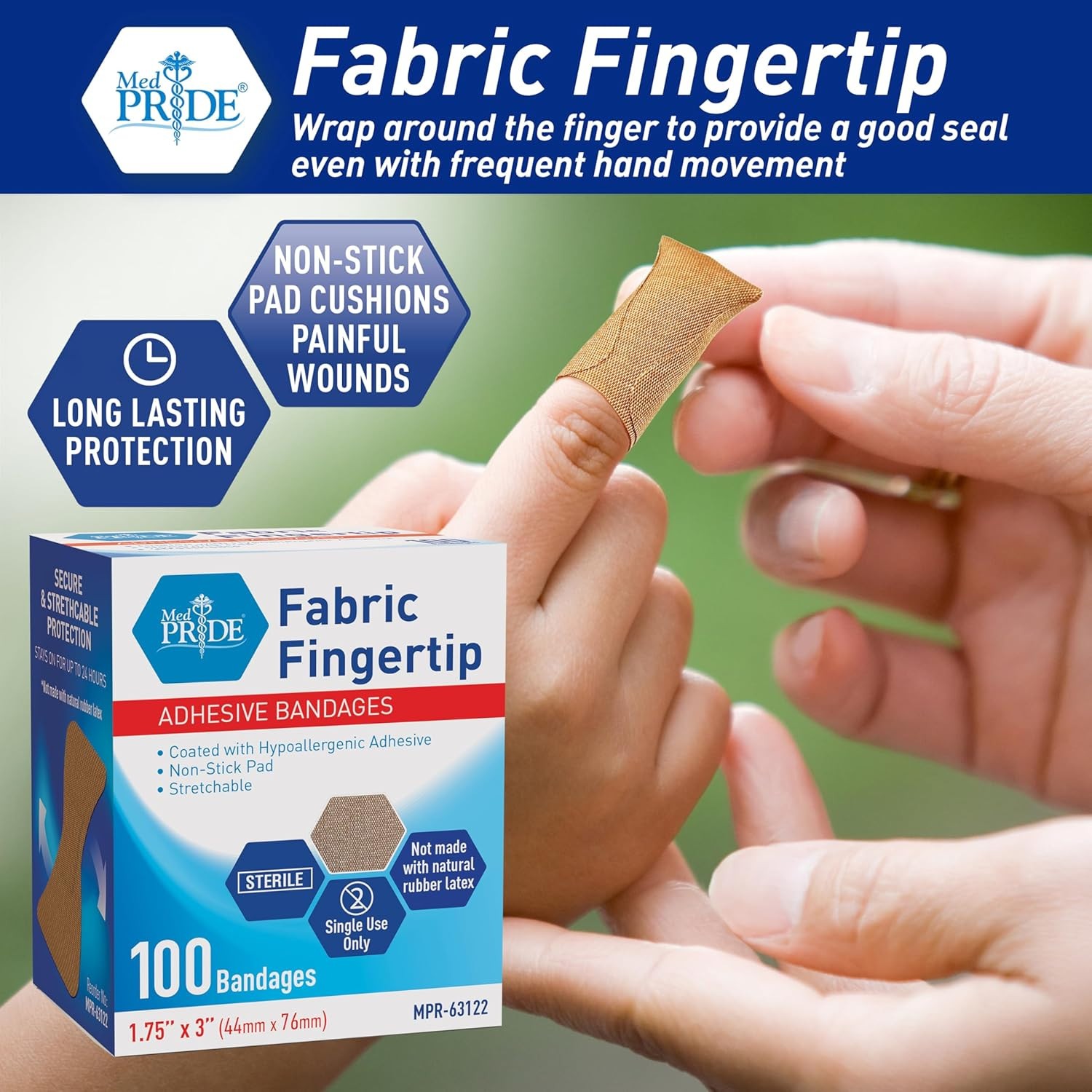100 x Fingertip Bnadages Band Aid Sterile 1.75" x 2", Sterile Bandage Latex Free