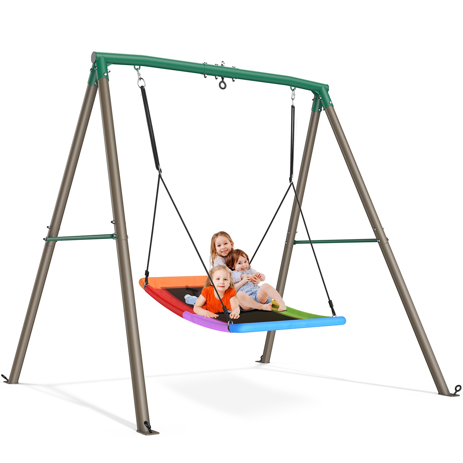 Trekassy Heavy Duty A-Frame Metal Swing Set for Backyard with 60" Rainbow Swing