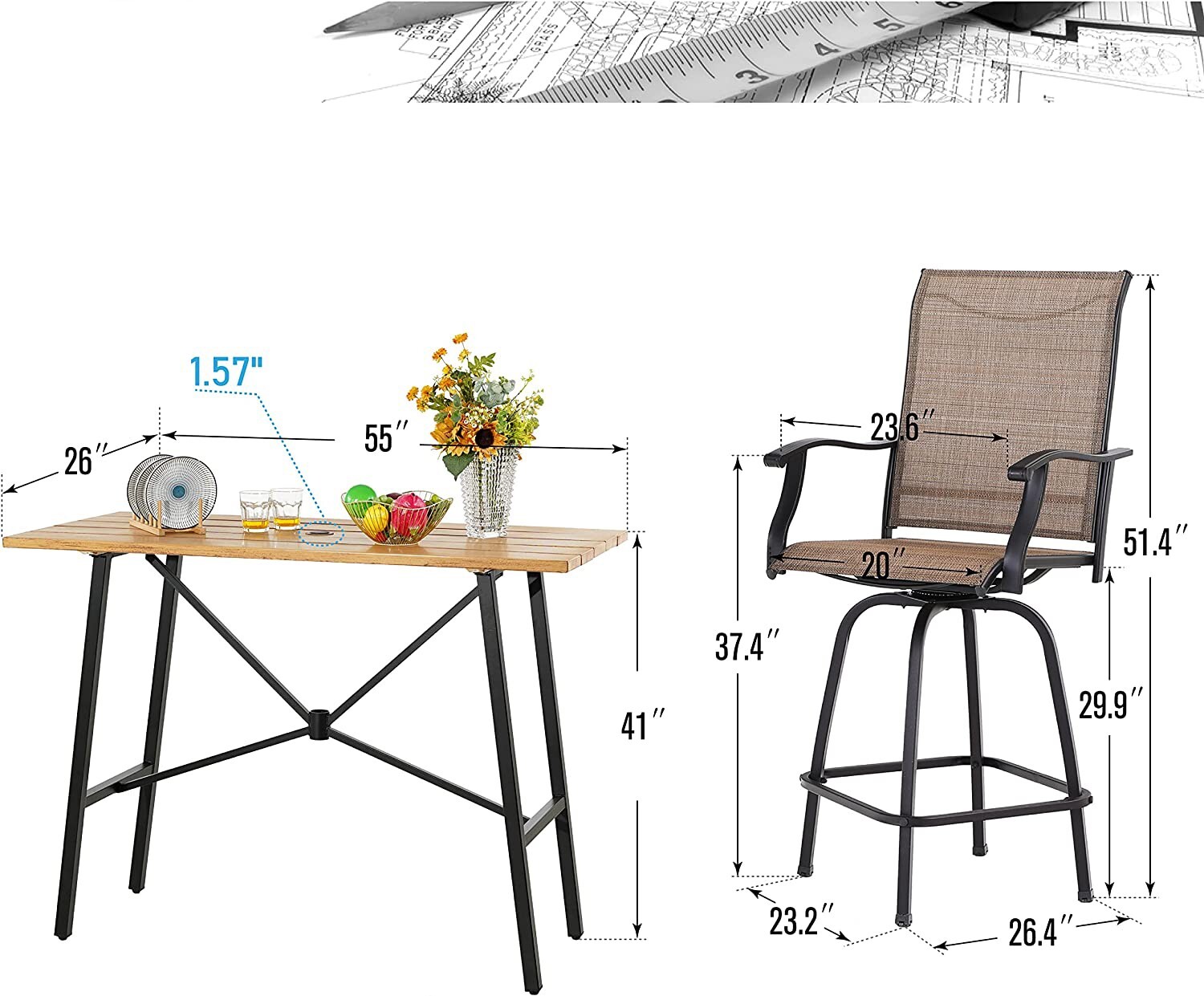 Clearance! Patio Bar Table Chair Set Outdoor Swivel Bar Height Chair Bar Stools