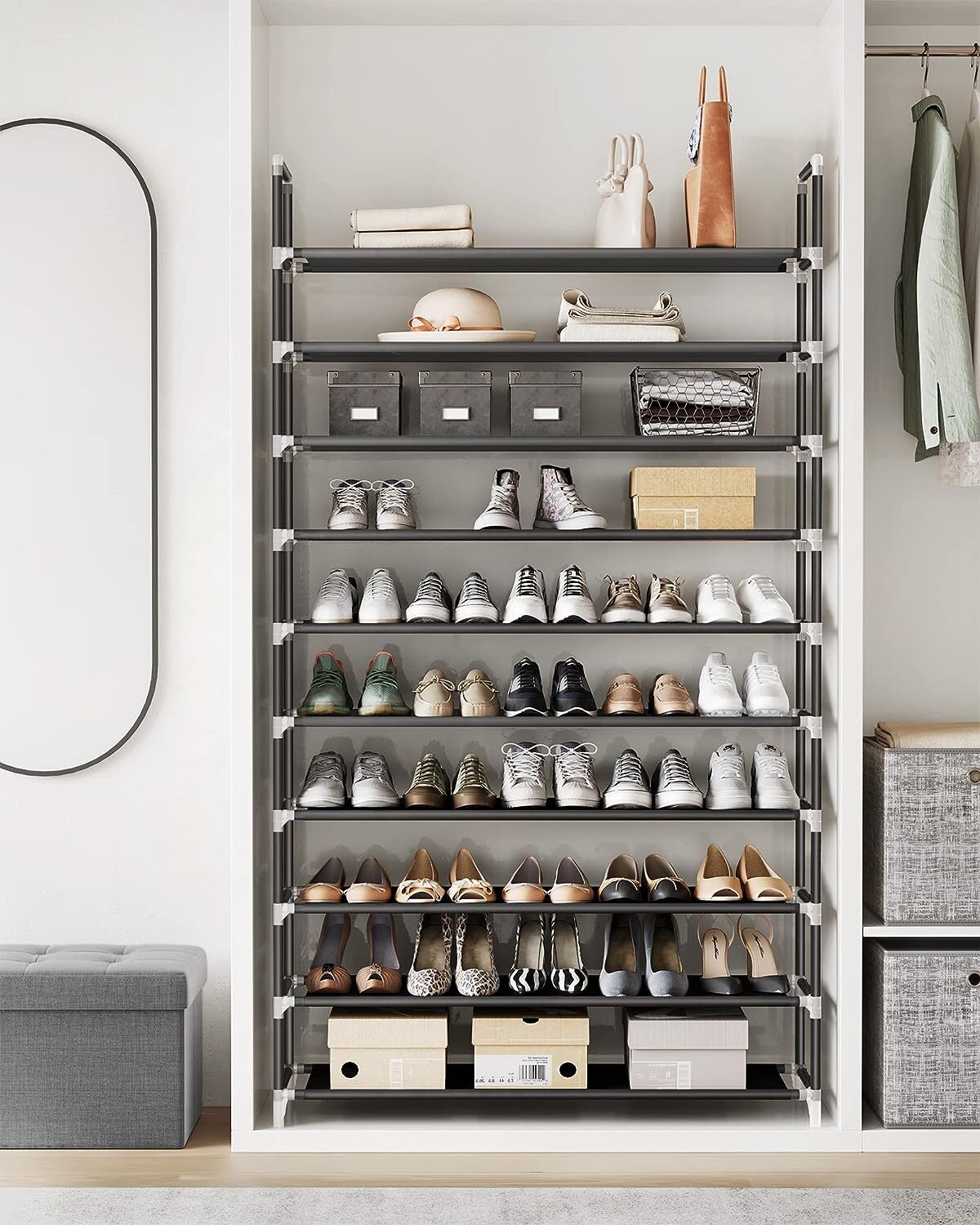 Large Shoe Rack Organizer Storage Pairs Shoes Shelves Space 10 Tier 50 Pairs BK