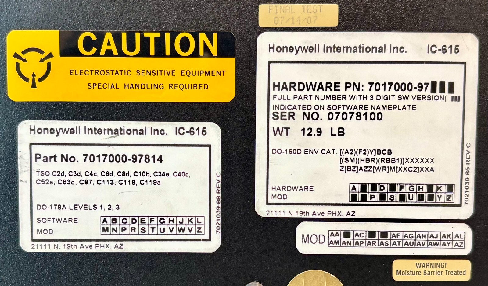 Integrated Avionics Computer IC615 7017000-97814 Removed Working