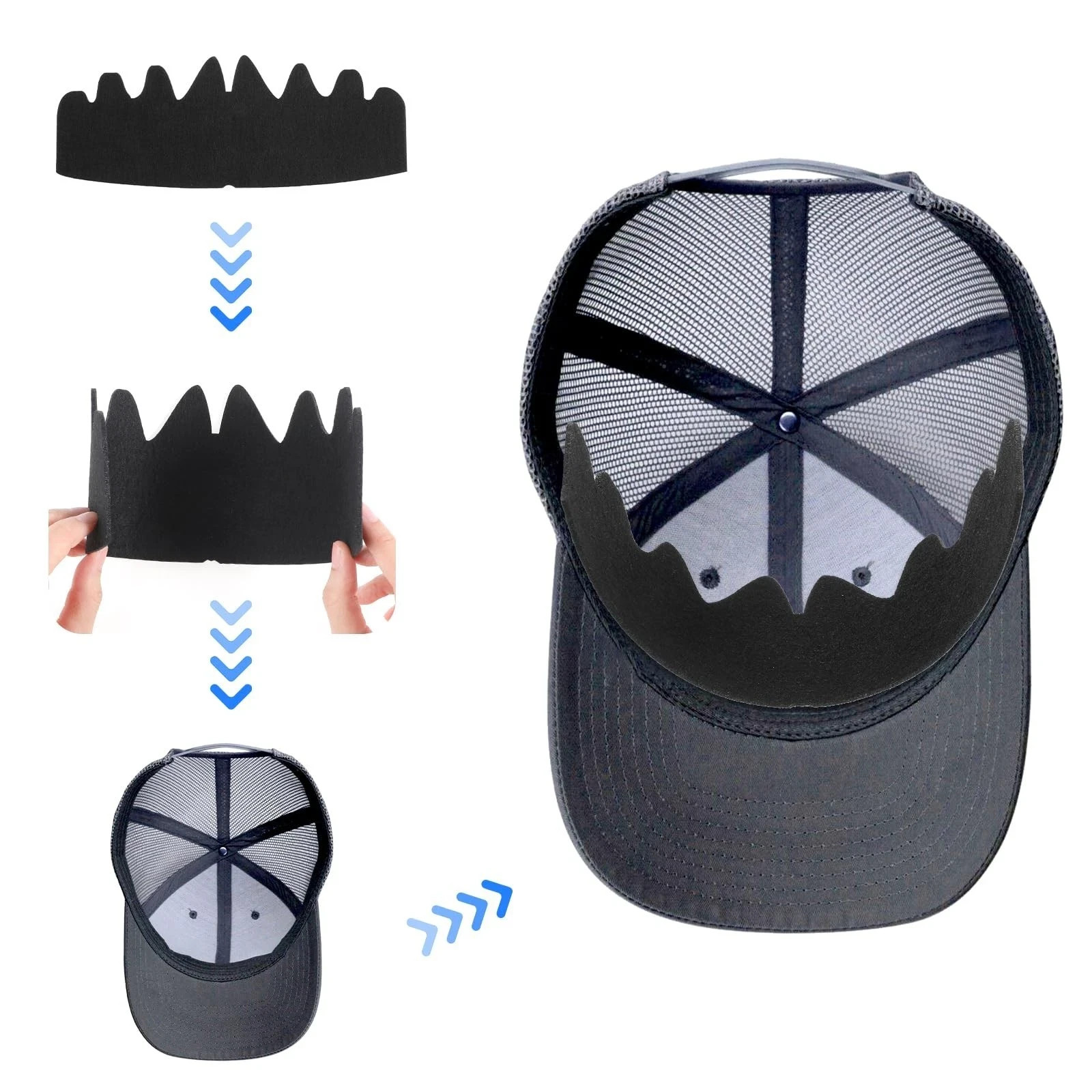 6-Piece Hat Shaper Liner Set – Washable Reusable Inserts for Baseball Caps Black