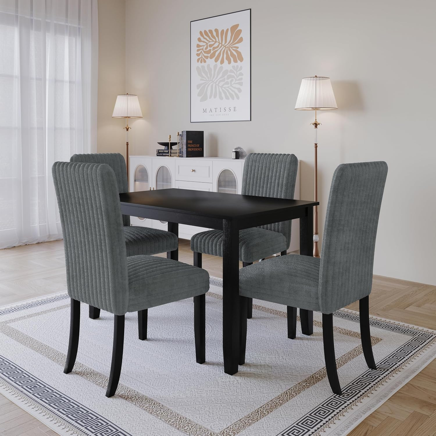 Guymon Modern Space-Saving 5-Piece Dining Set with Upholstered Channel-Tufted Ch