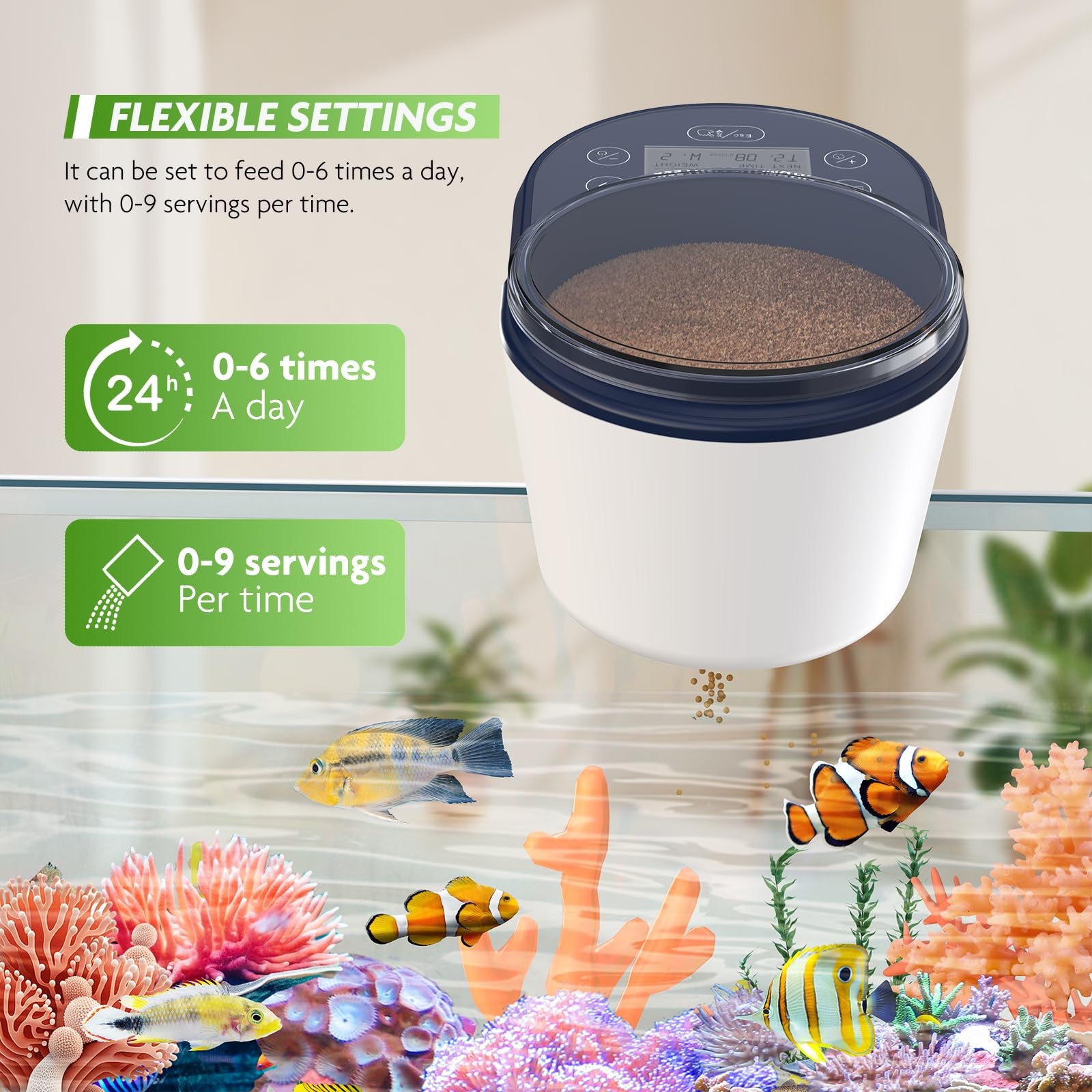 PAIZOO Automatic Fish Feeder, Rechargeable Timer Dark Blue＆ White