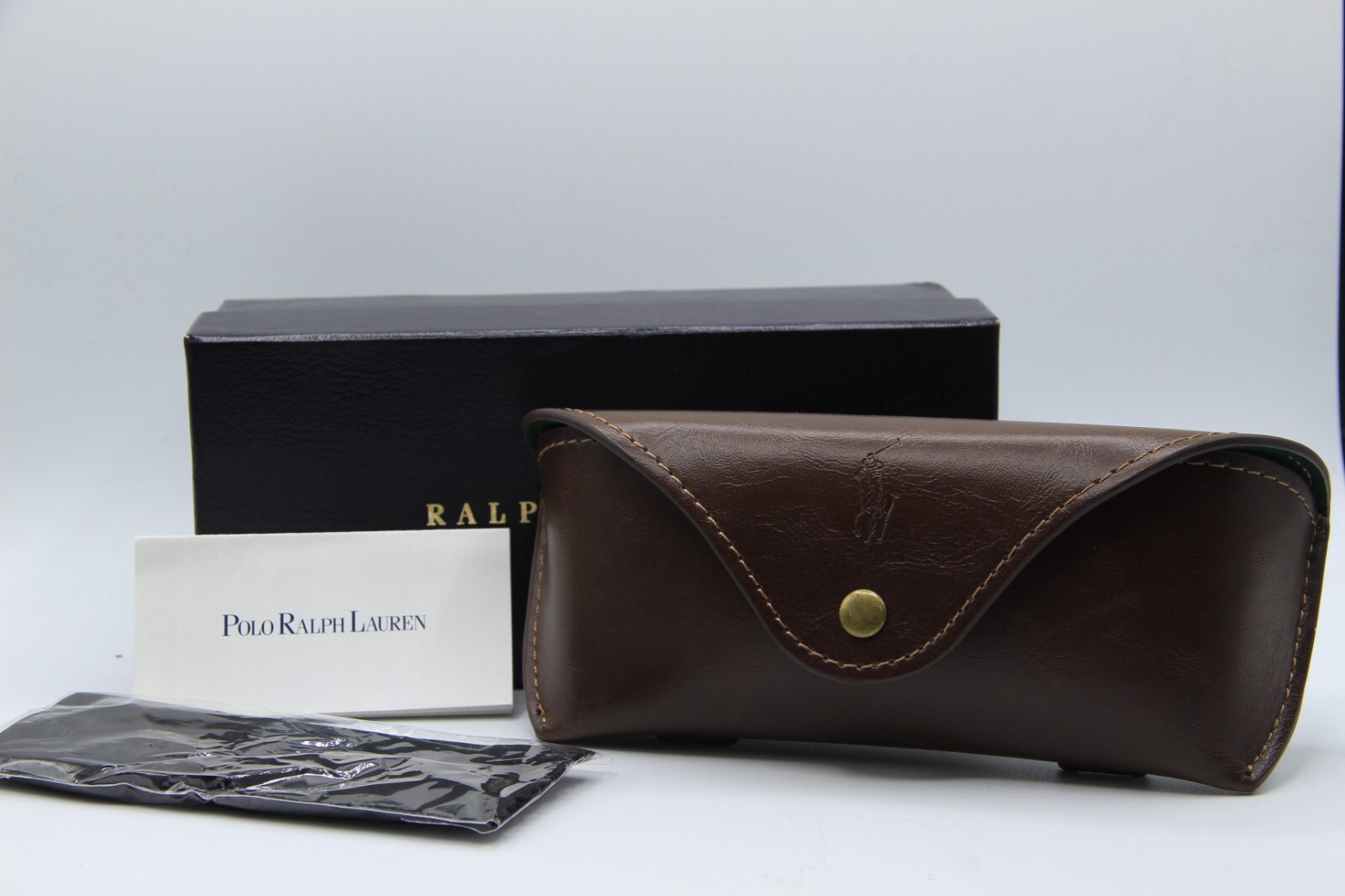 NEW POLO RALPH LAUREN BROWN LEATHER BUTTON CASE CLOTH EYEGLASSES EYEGLASSES ONLY