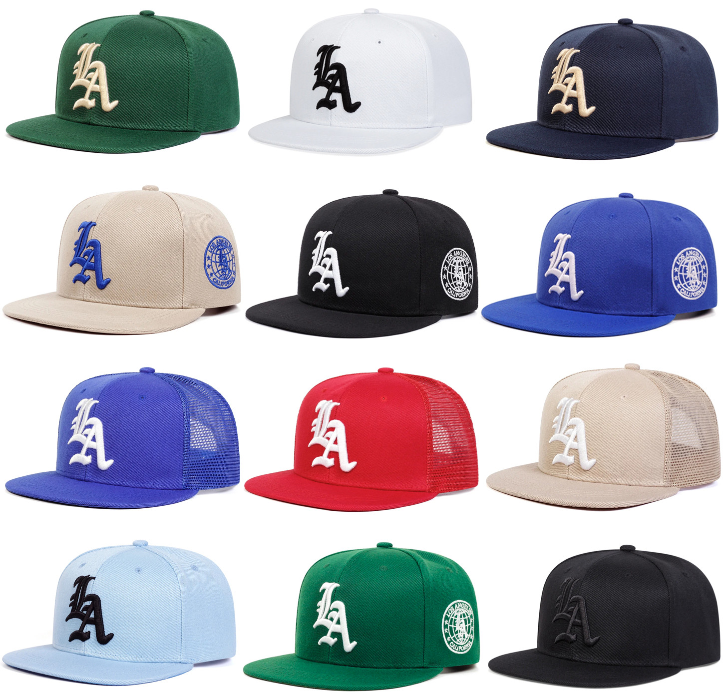 LA Los Angeles Flat Brim Snapback Hat–Embroidered Gothic Logo Baseball Cap Hat