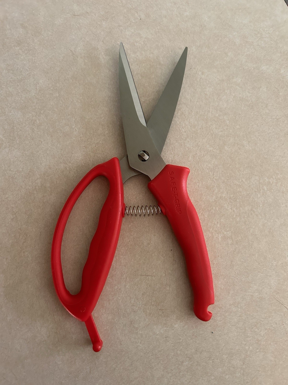 Red Heavy-Duty Kitchen/Utility Shears - Right Or Left Hand - Built In Sharpener