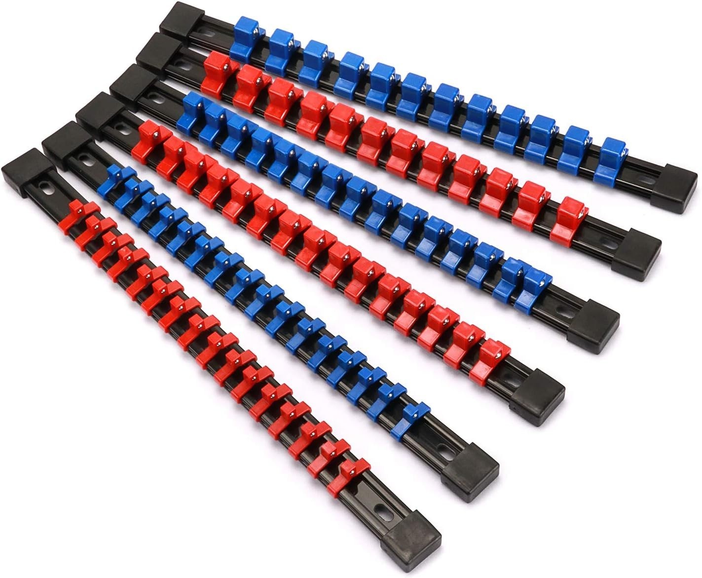 Versatile 6PC Socket Organizer with Removable Clips - Blue & Red Design