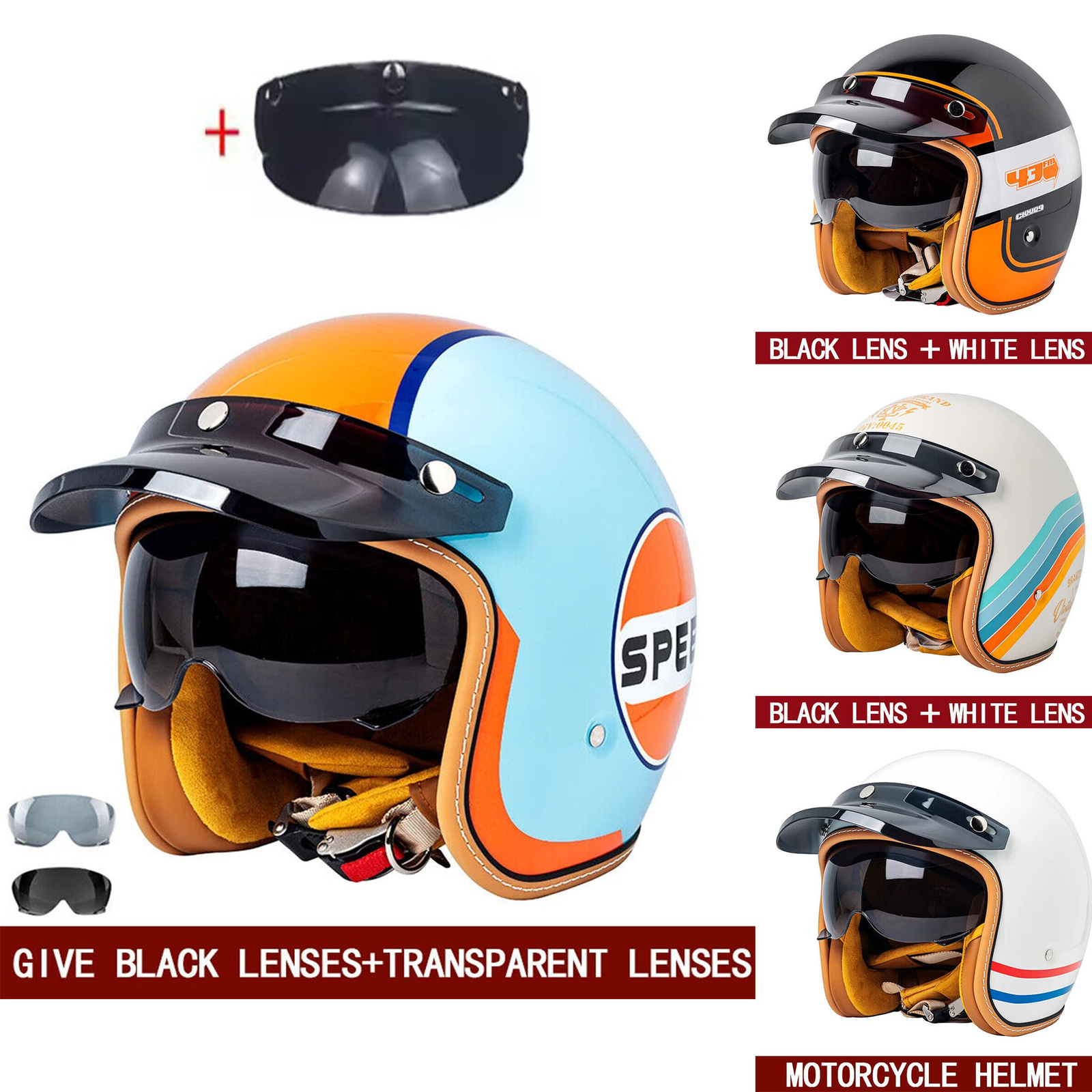New Retro Dot 3/4 Motorcycle Helmet Open Face Half Off-road Motorbike Helmet