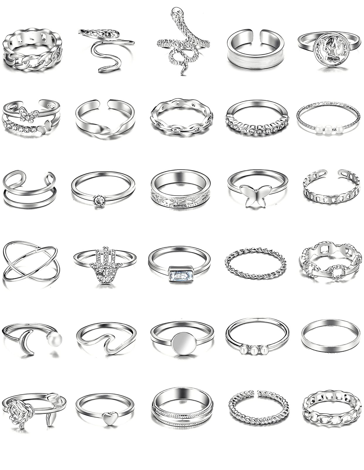 30 Pcs Vintage Knuckle Rings Set, Boho Butterfly Snake Stackable Finger Rings...