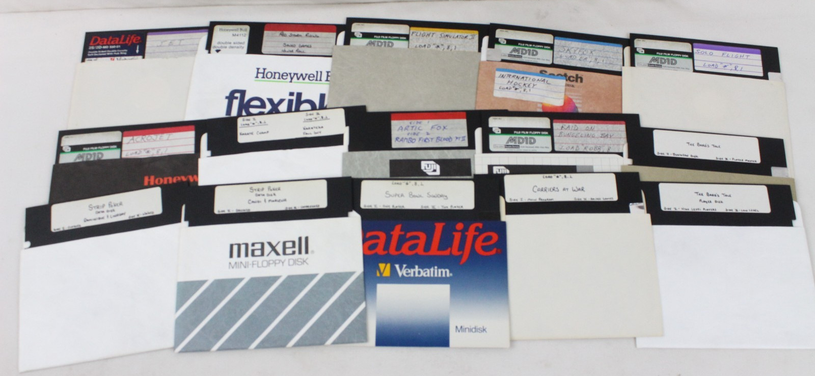Vintage Computer Software Floppy Disk Lot Video Game Strip Poker Artic Fox Rambo