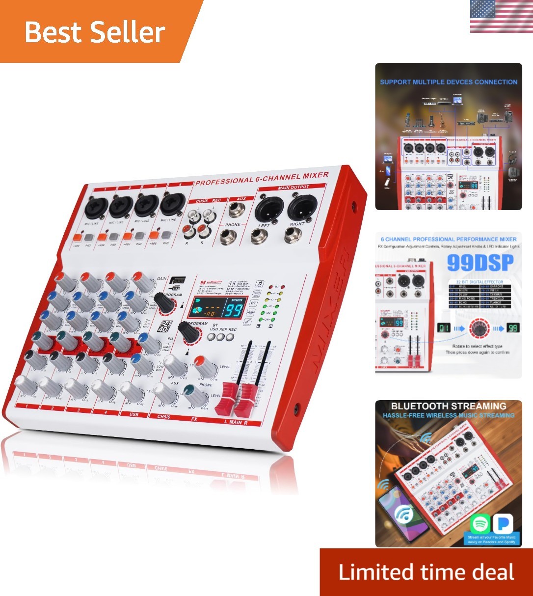 Sleek 6 Channel Mixer with USB Connectivity - Perfect for DJs & Recordings