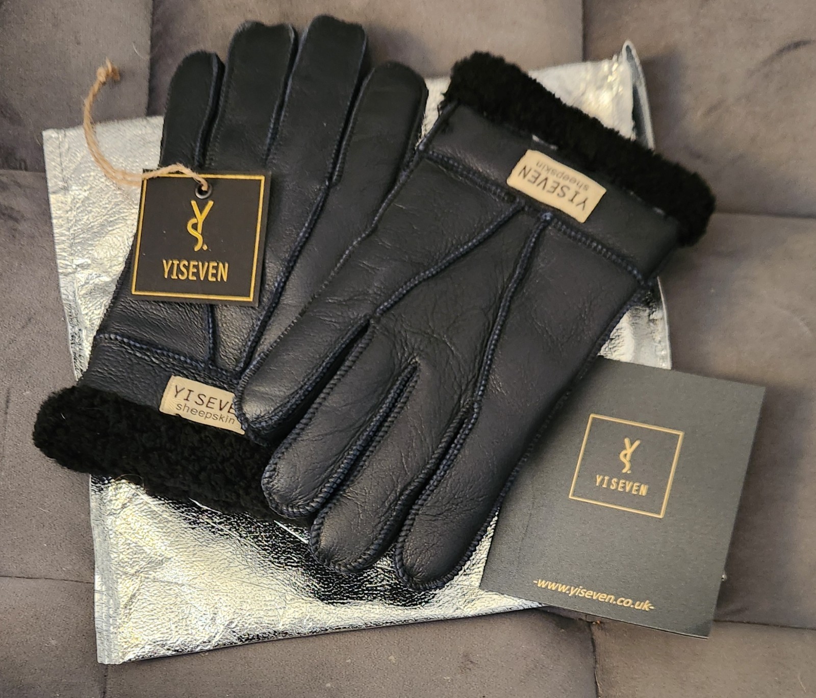 Twin-Face Sheepskin Leather Gloves L Black- YISEVEN