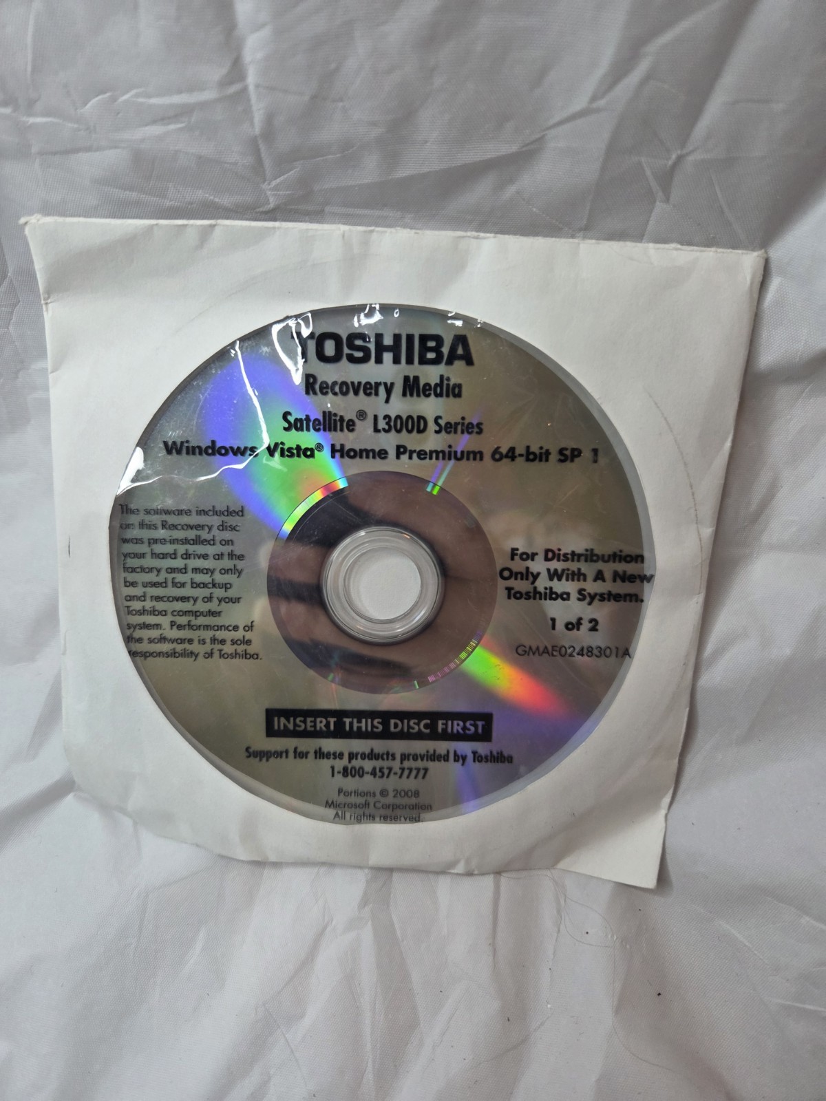 TOSHIBA Satellite L300D SERIES - Recovery Media Disc Windows Vista Home 2 Discs