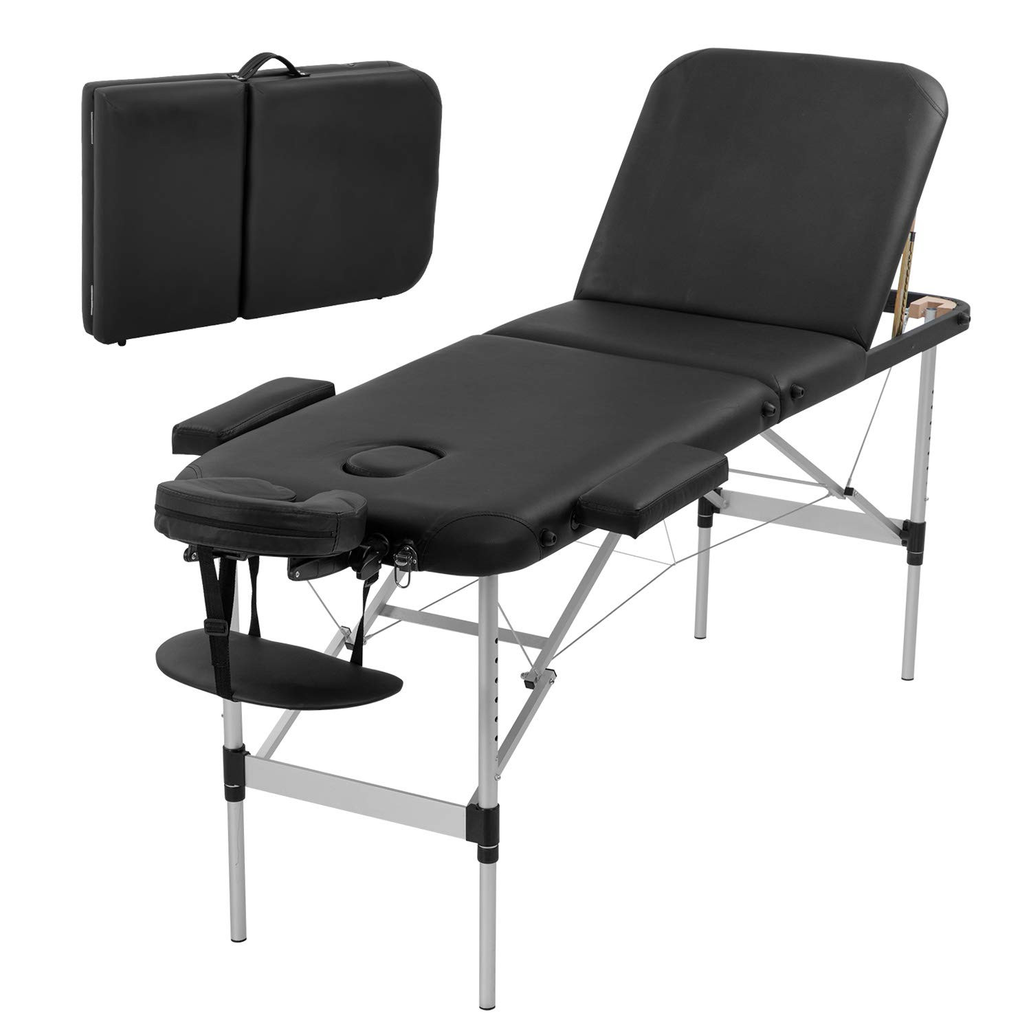Adjustable Portable Aluminium Massage Table with Carry Case - 73 Inch Black