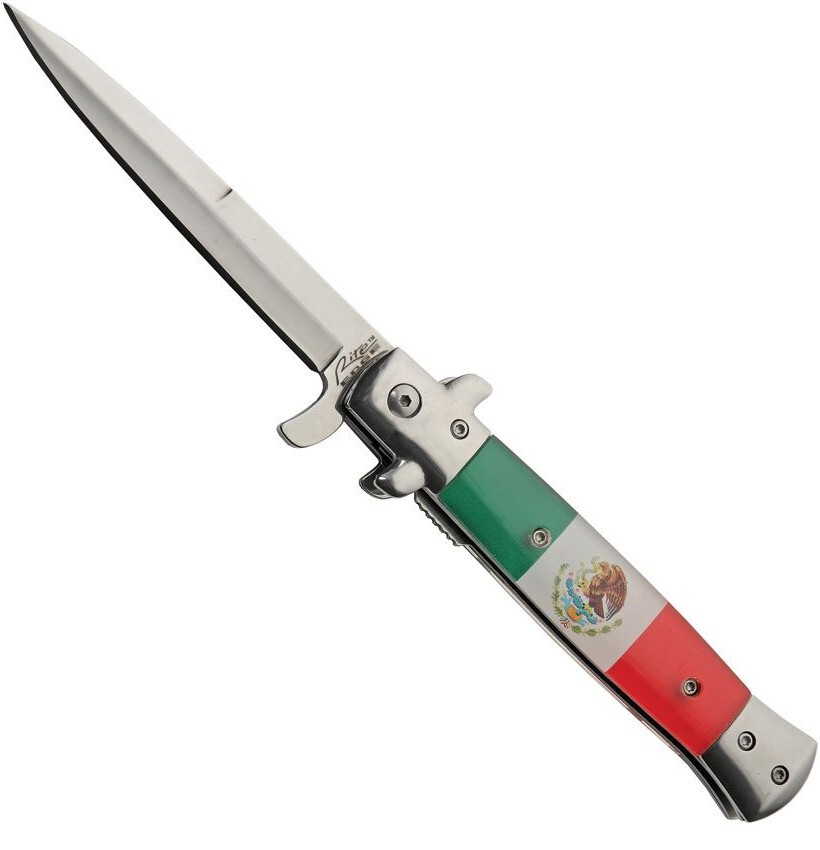 Stiletto Pocket Knife Assisted Opening  Mexico Flag Handle