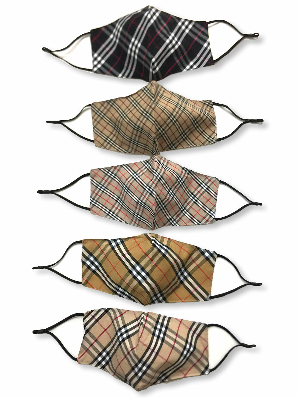 Big Top Deals 5-Pack Fashionable 100% Cotton Tartan Prints Face Masks Adj Ear
