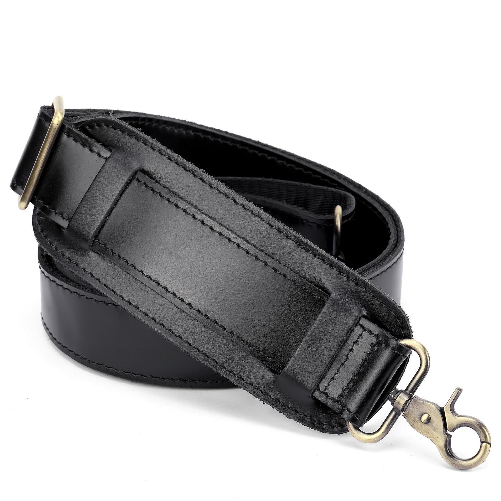 Enwaen Black Leather Bag Strap Replacement - Adjustable Shoulder Large,