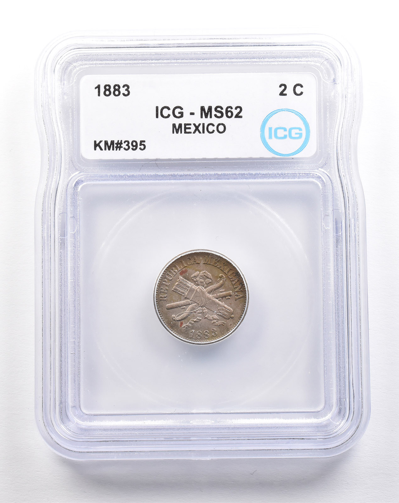 1883 Mexico 2 Centavos KM#395 MS62 ICG *5525
