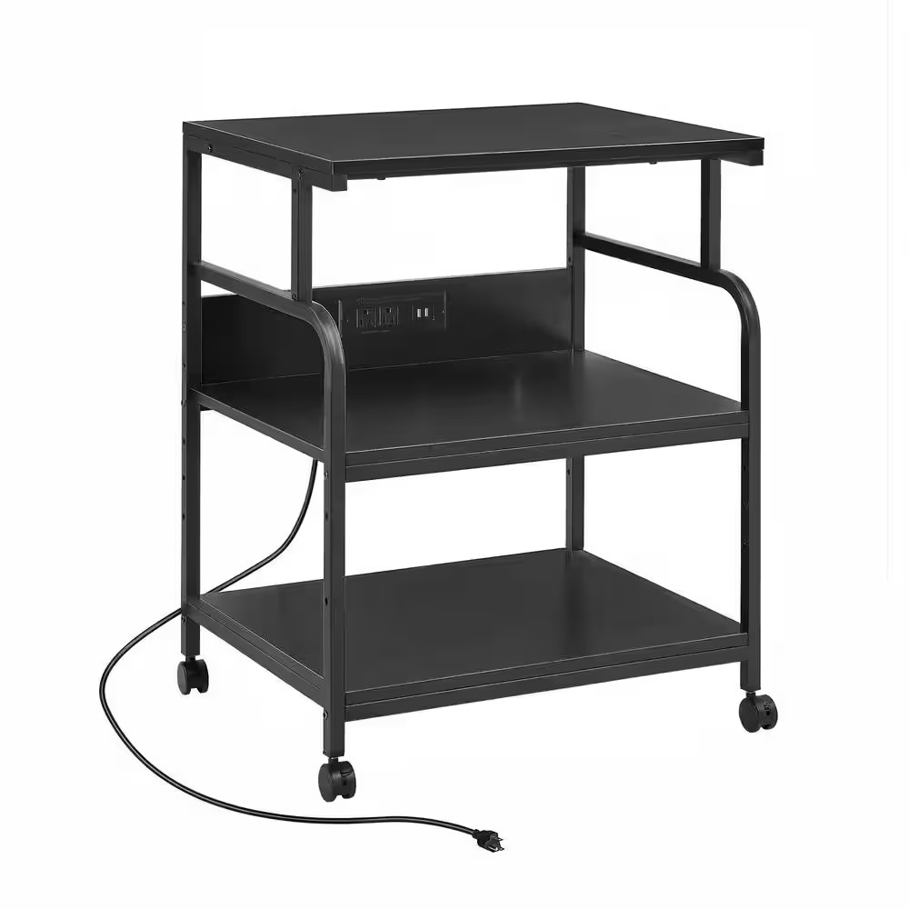 30.2 In. Printer Stand with USB and Power Outlet, 3-Tier Adjustable Rolling Cart