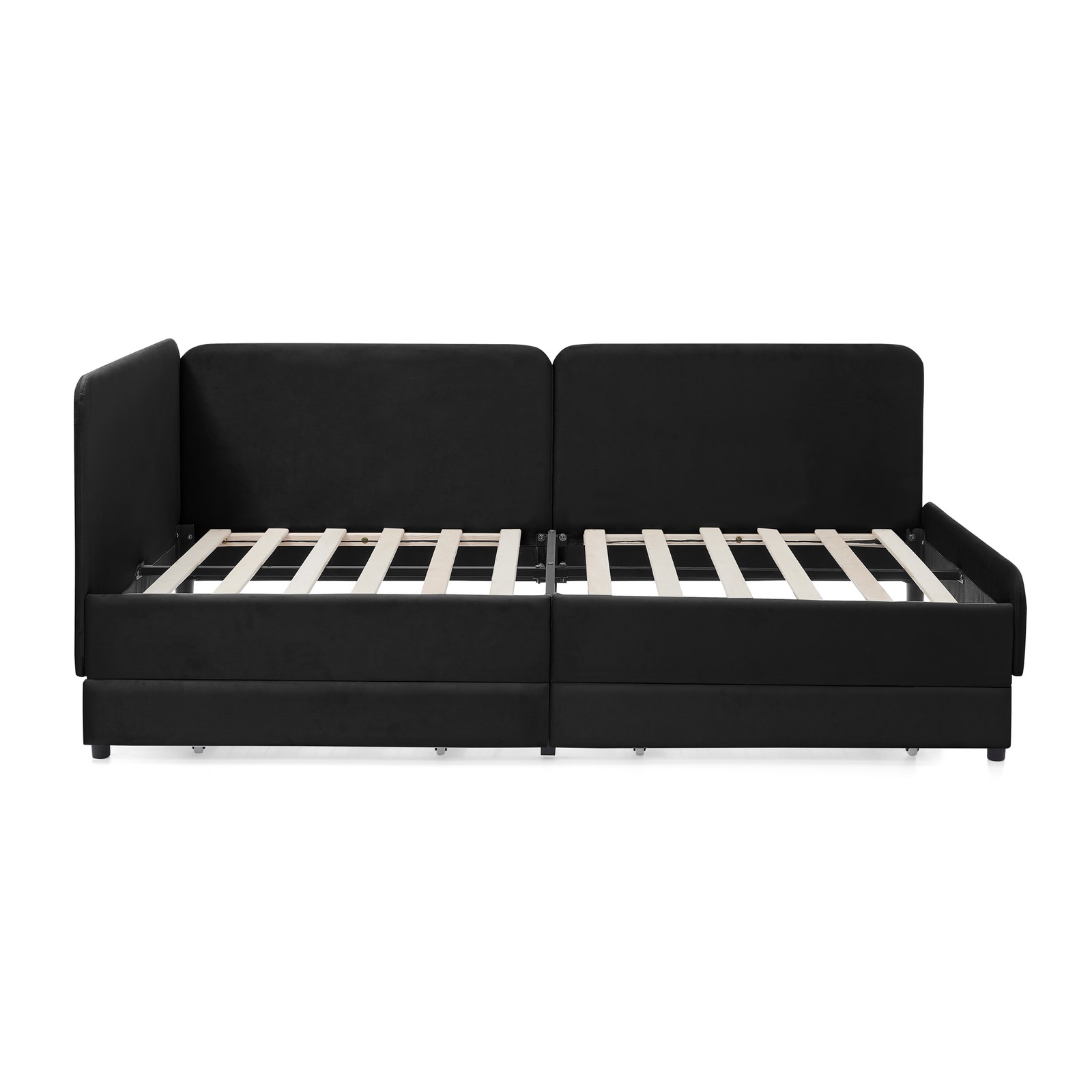 Twin Size Upholstered Platform Bed Frame with 2 Storage Drawers, Adjustable Vel