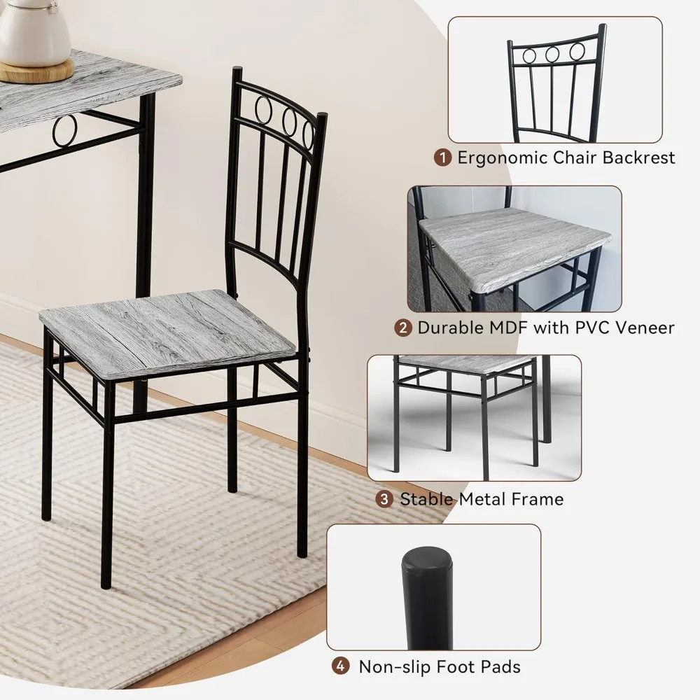 5 Piece Rectangular Dining Table Set 4 People Kitchen Table Chairs Set
