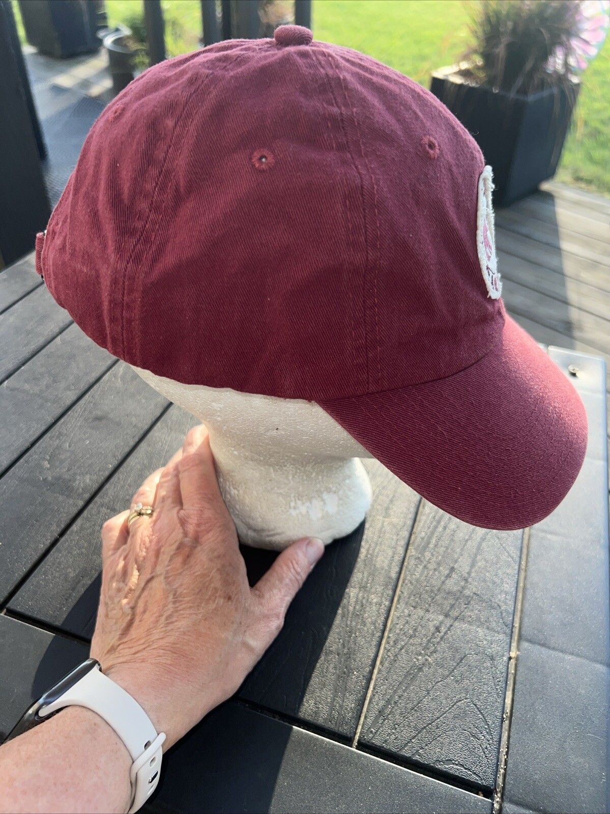 Vancouver Canada Bear DIstressed Bear Patch on Maroon Hat Cap Strap Buckle EUC