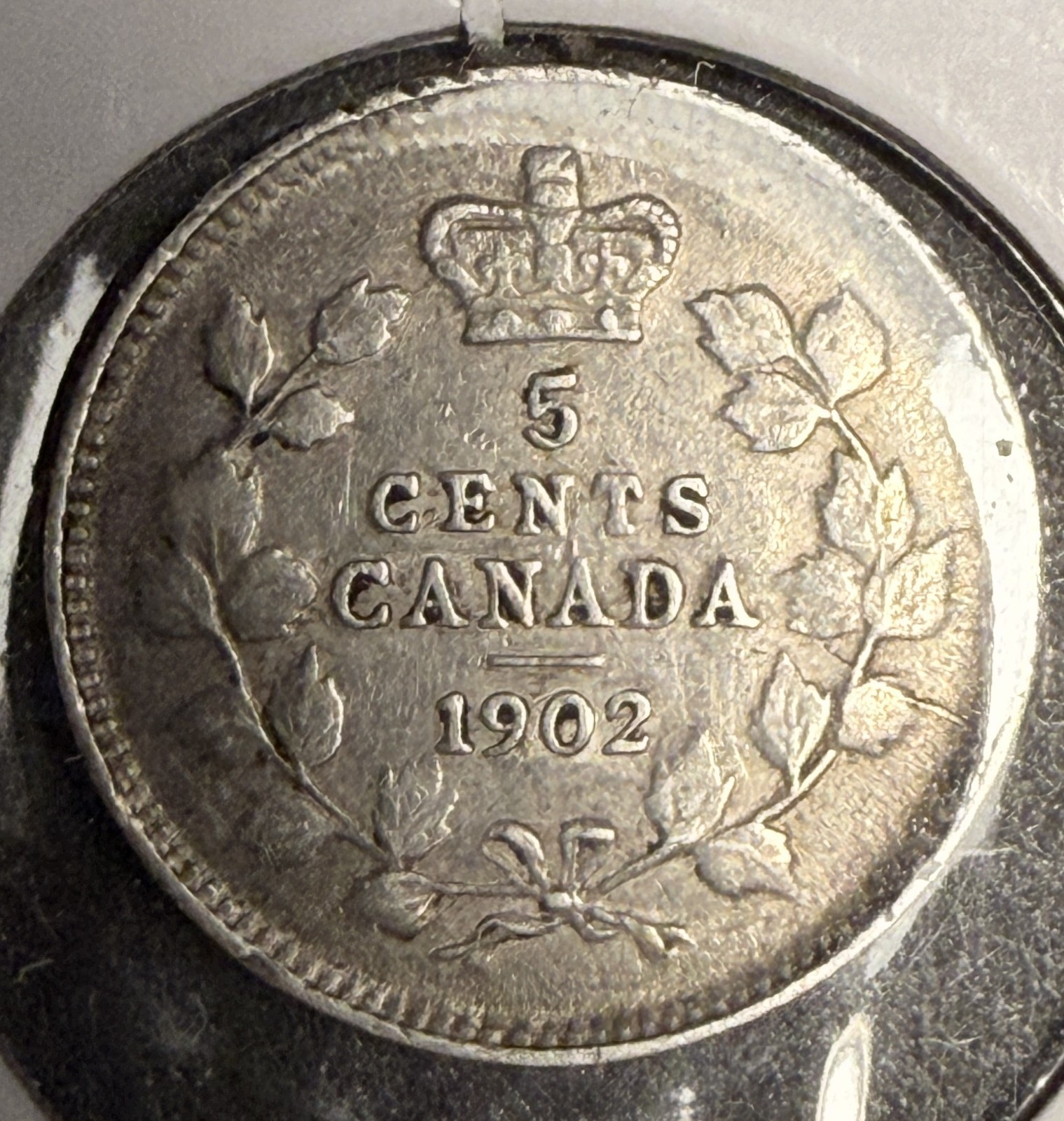 1902 Canadian 5ct Silver, XF.  (18616)