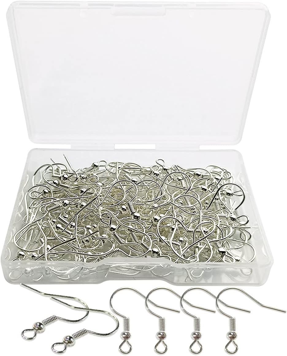 Transparent Storage Box with 120 Silver Plated Earring Hooks for DIY Projects