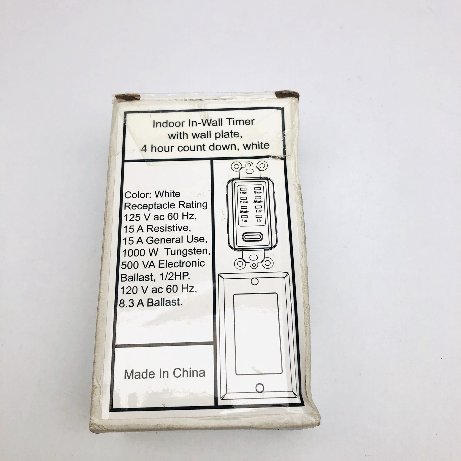 INDOOR IN WALL TIMER WITH WALL PLATE 4 HOUR COUNT DOWN WHITE