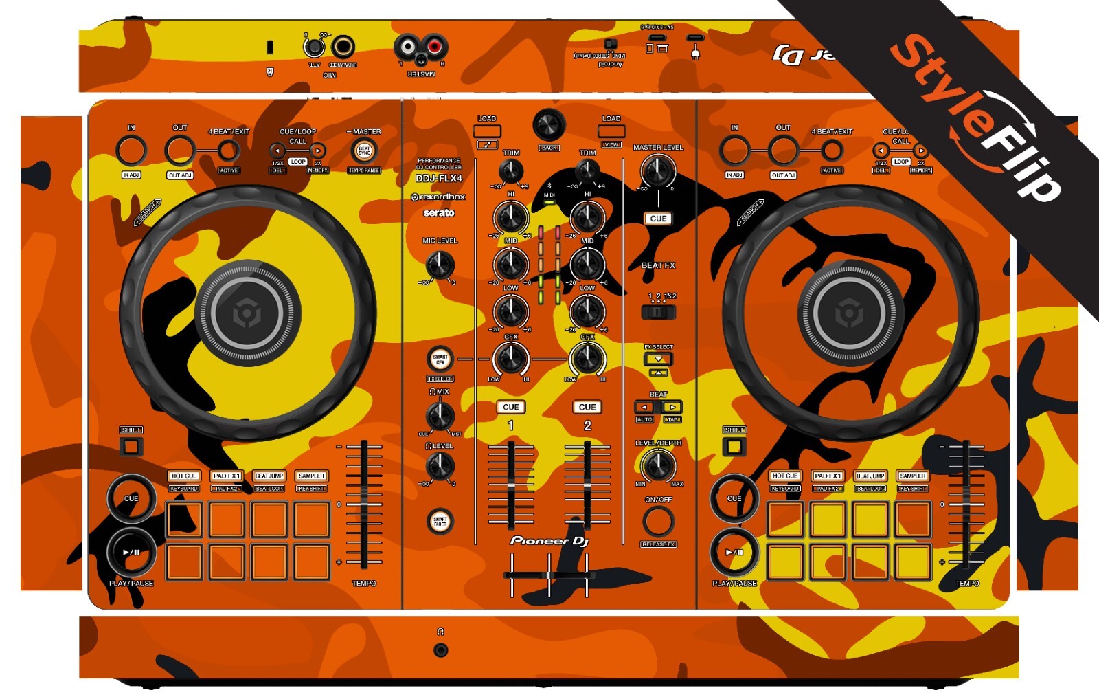 Pioneer DDJ-FLX4 Skin | Camo Orange | Protective Decal | StyleFlip Skins