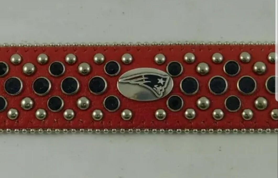 New England Patriots Ladies Red Leather Bracelet Rhinestone Fancy Style Glitz