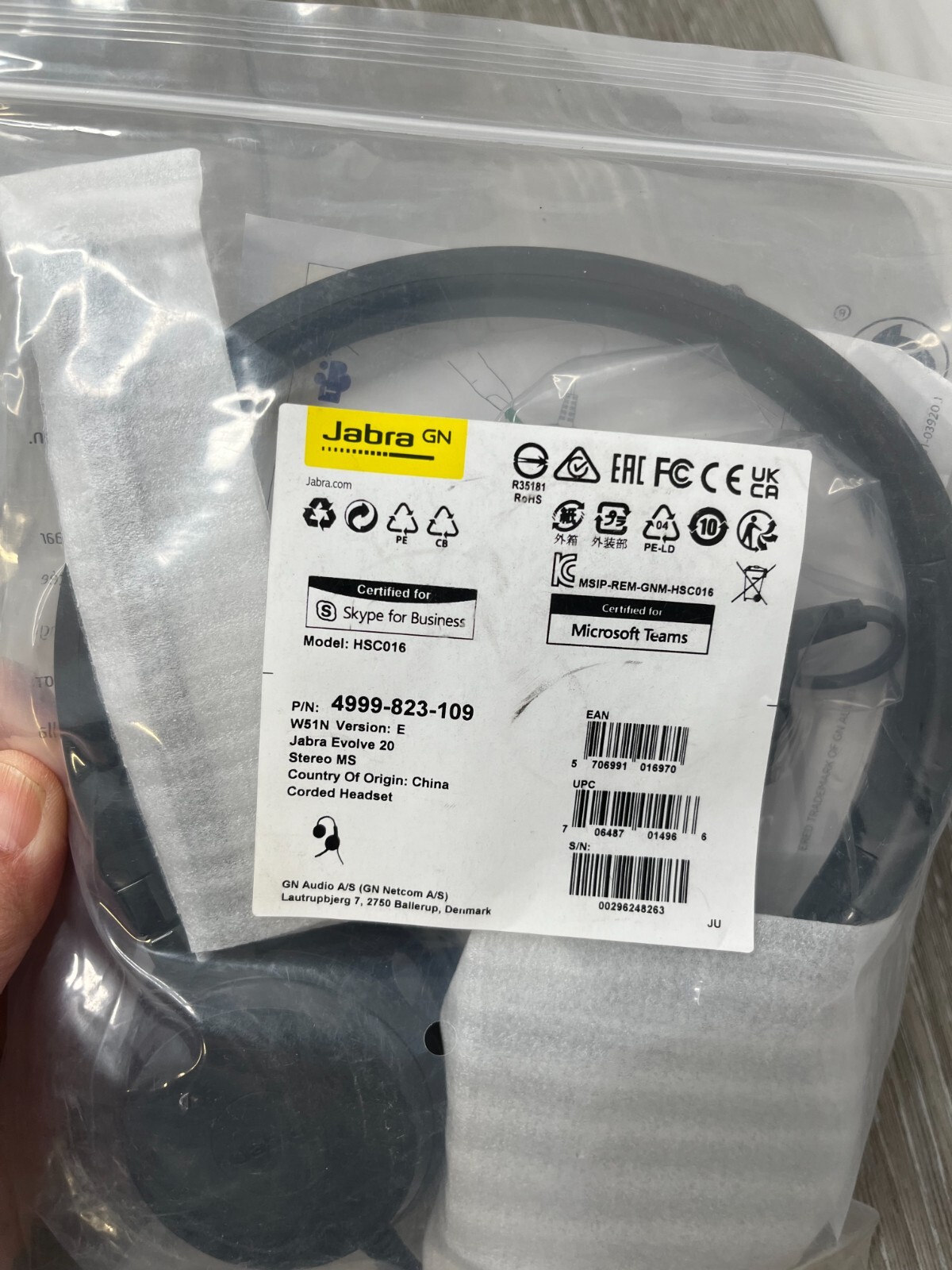 Jabra HSC016 Evolve 20 Stereo MS Corded Headset, Black