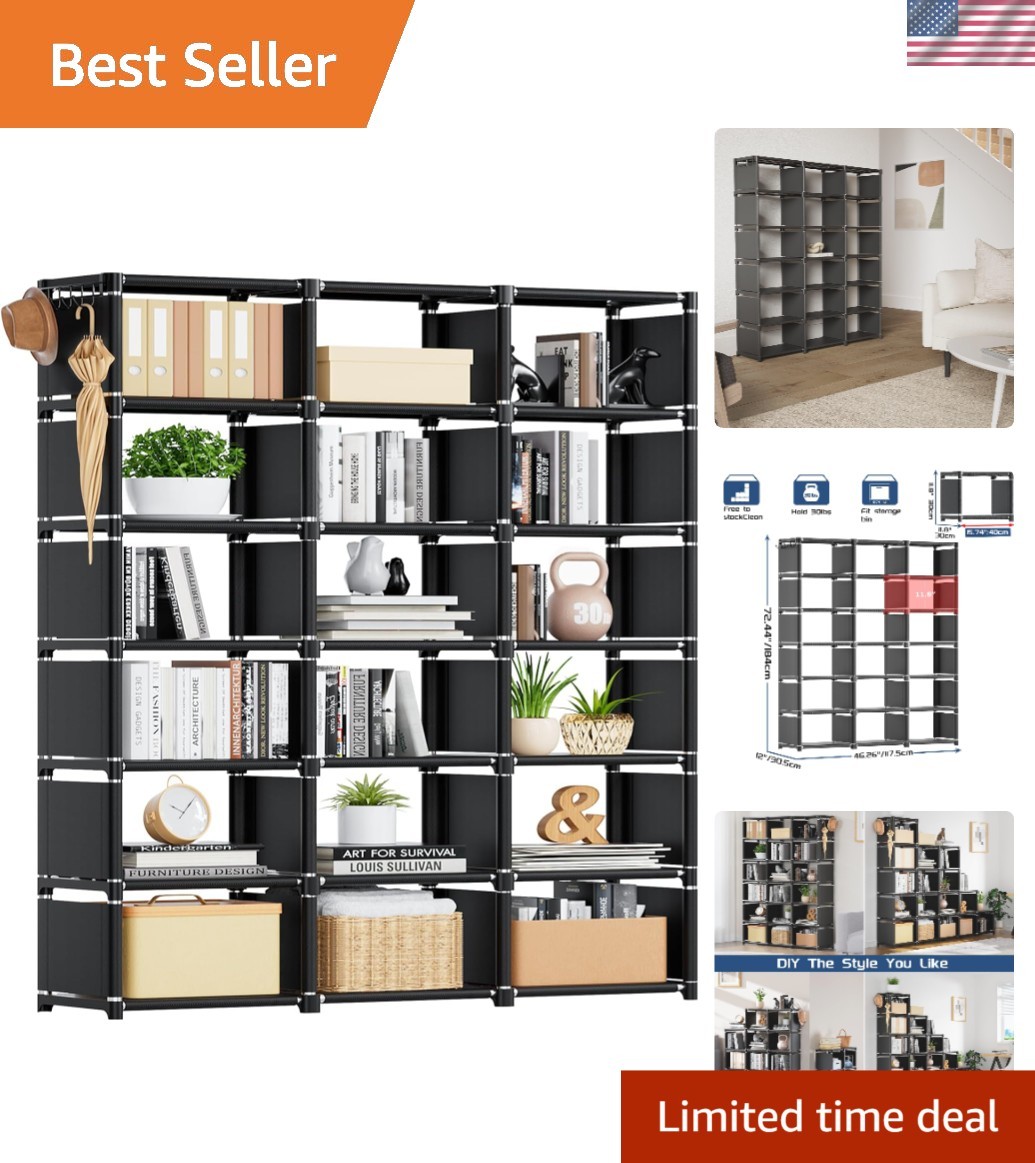 Versatile 18-Cube Black Book Shelf for Bedroom & Living Room – Easy Assembly