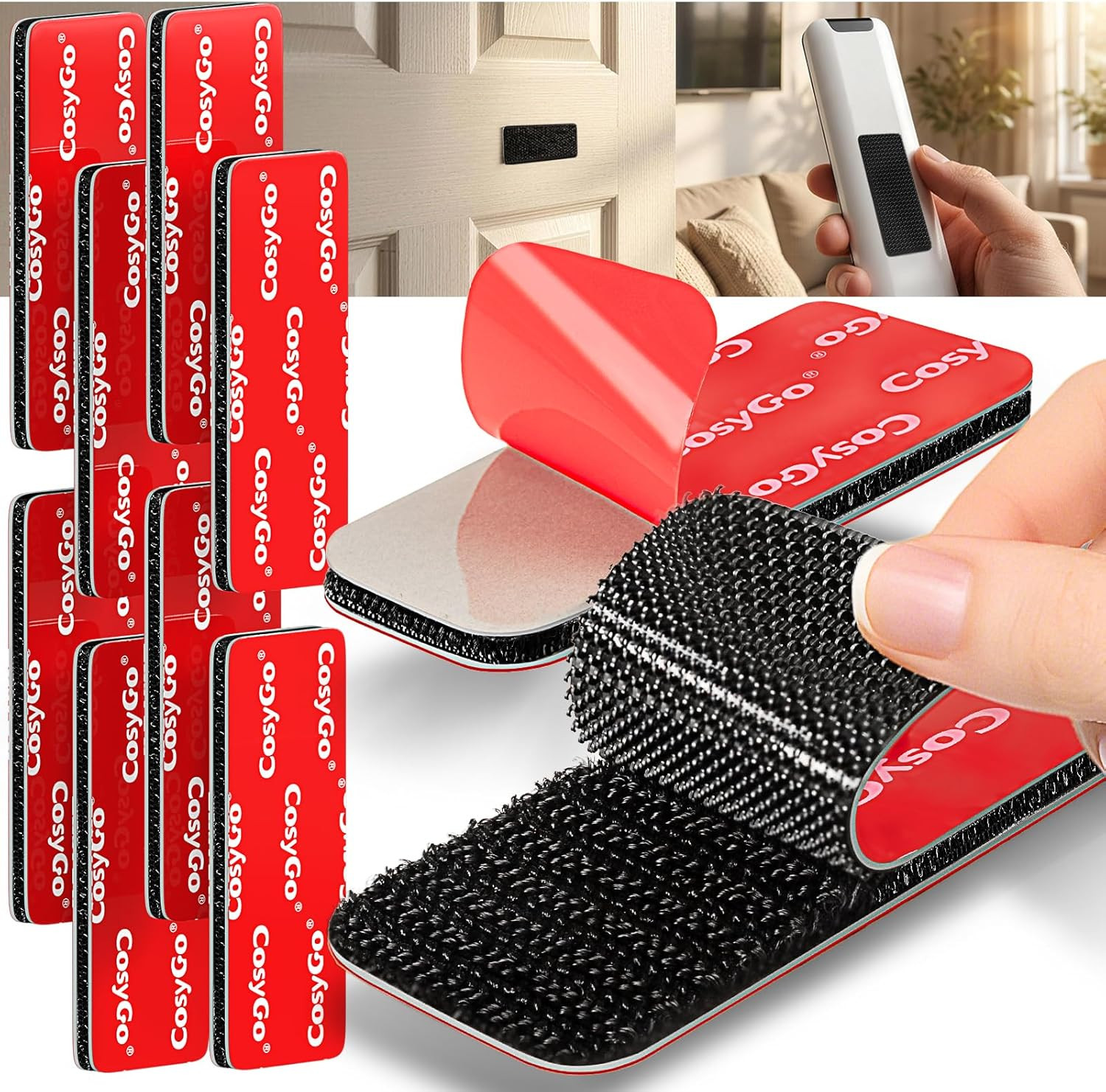 8 Sets Black Heavy Duty Hook and Loop Strips with Super Adhesive, Heat Resistant