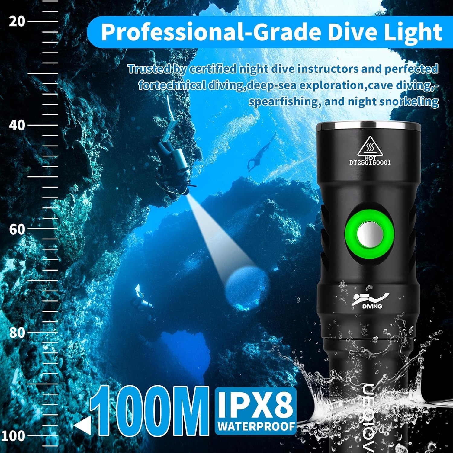 High Performance Dive Light 5000 Lumen Waterproof Torch Night Diving Flashlight
