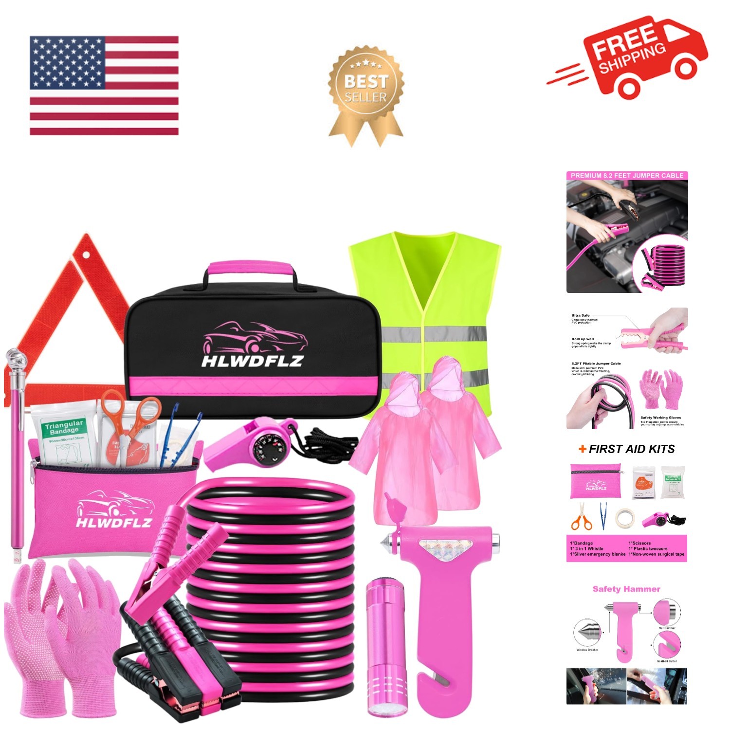 Car Roadside Emergency Kit - 17pcs Winter Traveler Safety Road Side Assistanc...