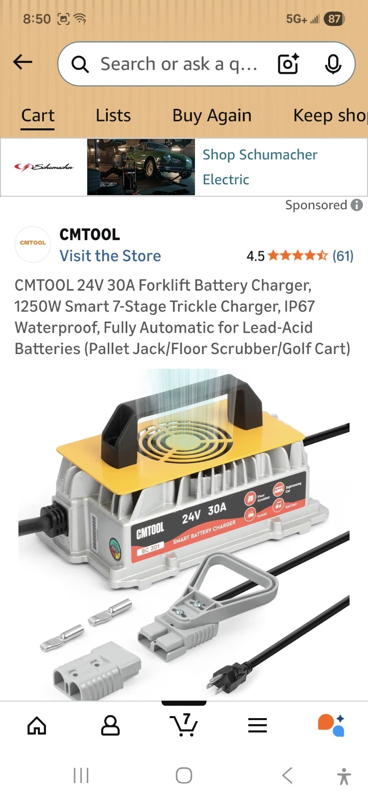CMTOOL BC-201 Golf Cart/Forklift Battery Charger 24V 30A Smart Trickle Charge