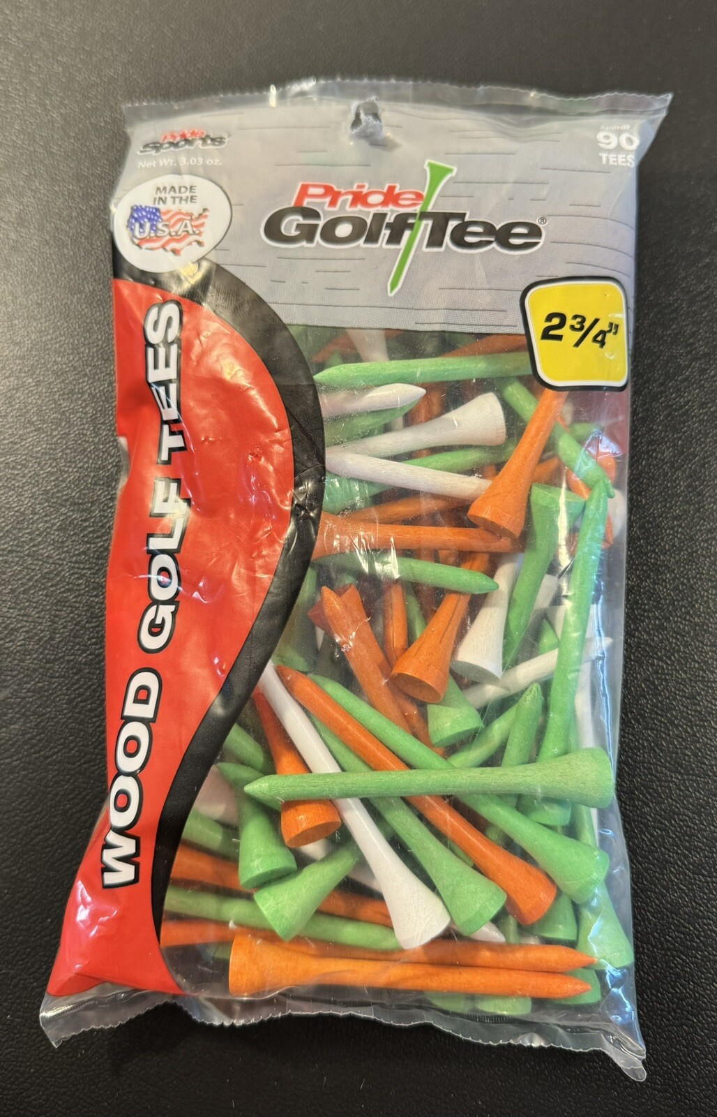 Pride Solid Hardwood Golf Tees 2 3/4"~90 Count~Citrus Mix~Made In USA~New In Bag