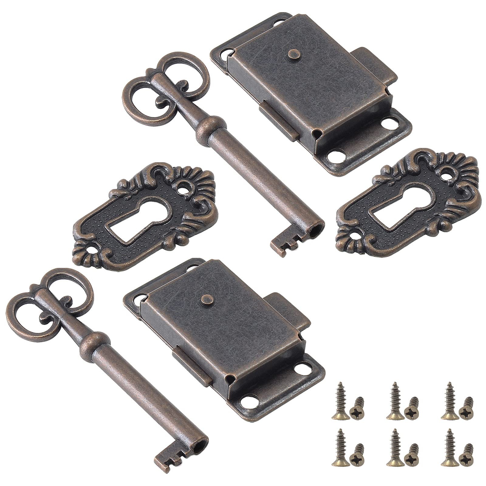 Antique Flush Mount Cabinet Lock Set with Keys and Screws 2 Pack
