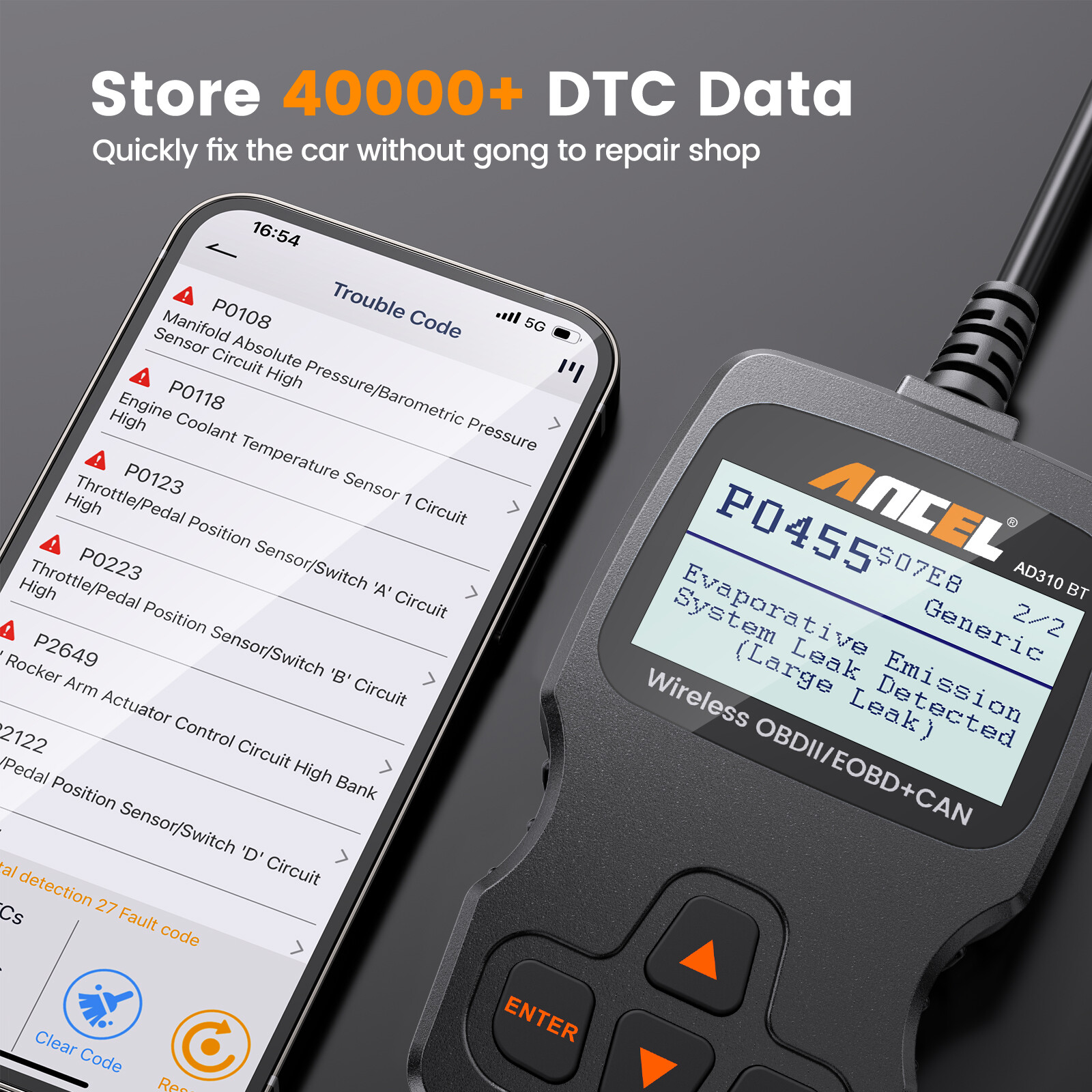 ANCEL AD310 OBD2 Scanner Bluetooth for iOS Android Check Engine Diagnostic Tool