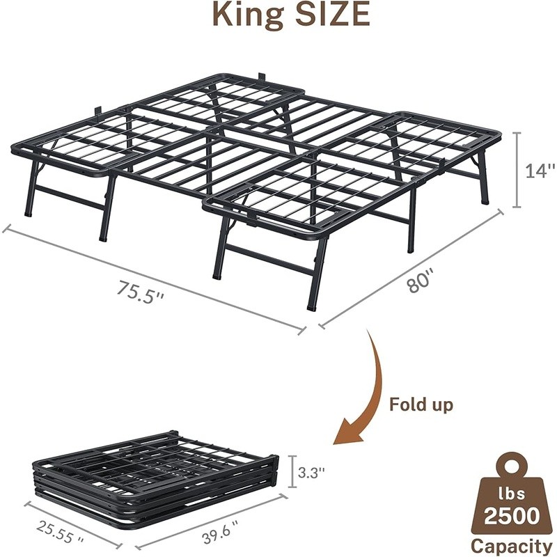 Foldable King Bed Frame Easy Assembly Squeak Resistant Under Bed Storage New