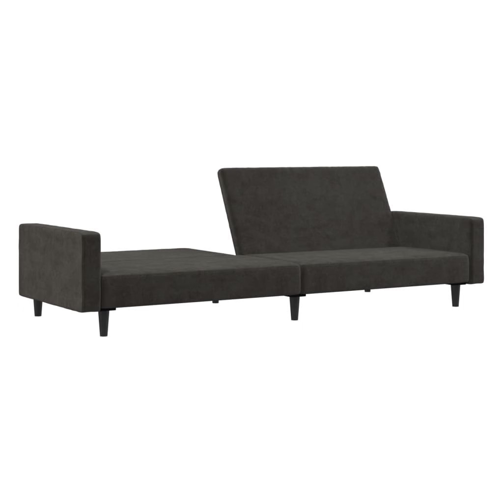 Sofa Bed Dark grey Velvet (100% polyester), wood, plastic 2-seater