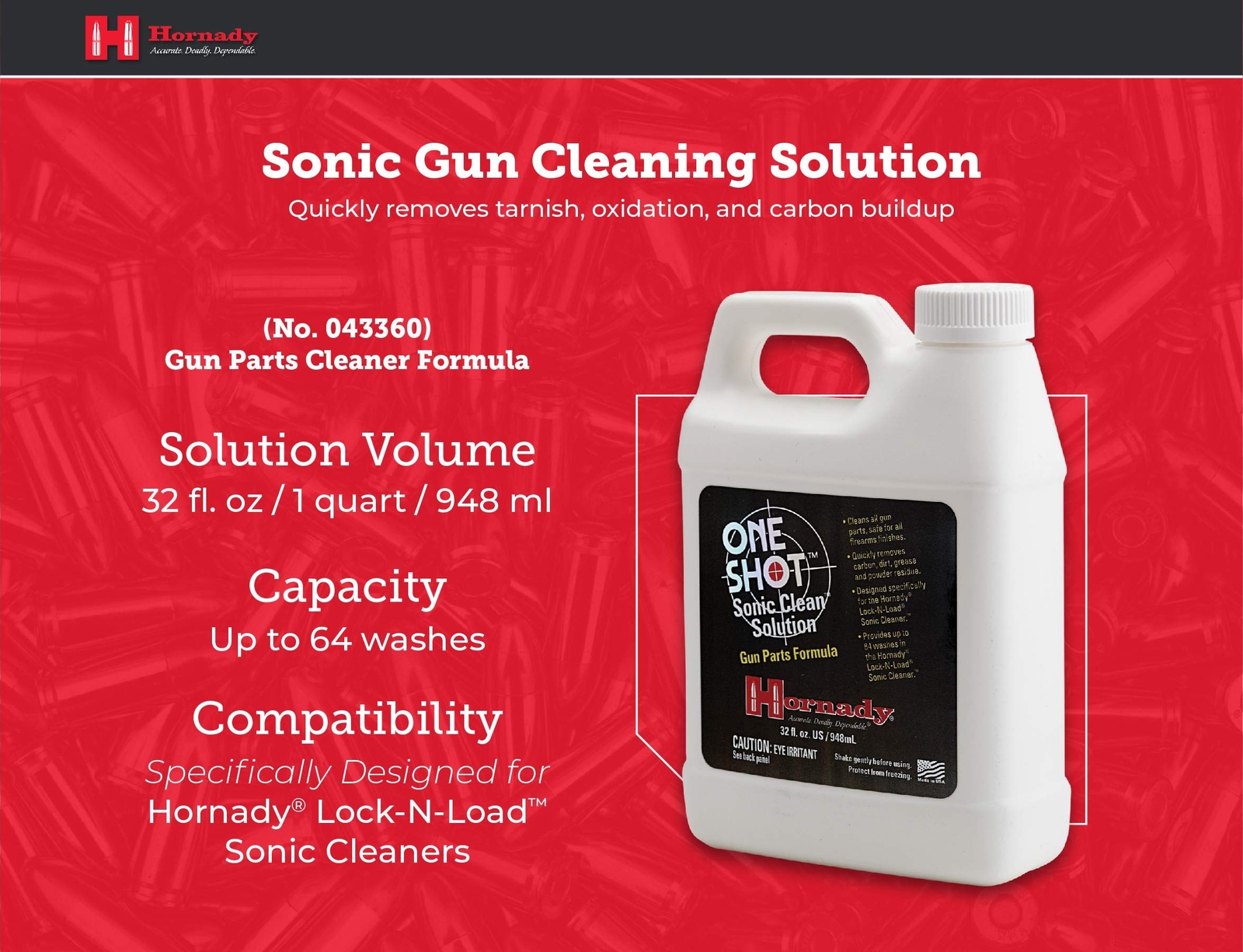 Hornady One Shot Sonic Clean Solution, 1 Quart – Gun Cleaner Solution, Clean ...