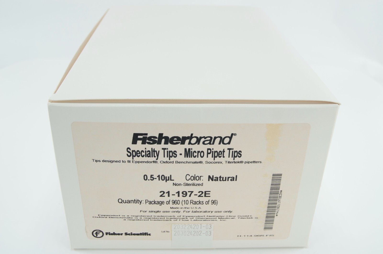 FisherBrand 21-197-2E Specialty Tips-Micro Pipet Tips Package of 960 10 Racks 96
